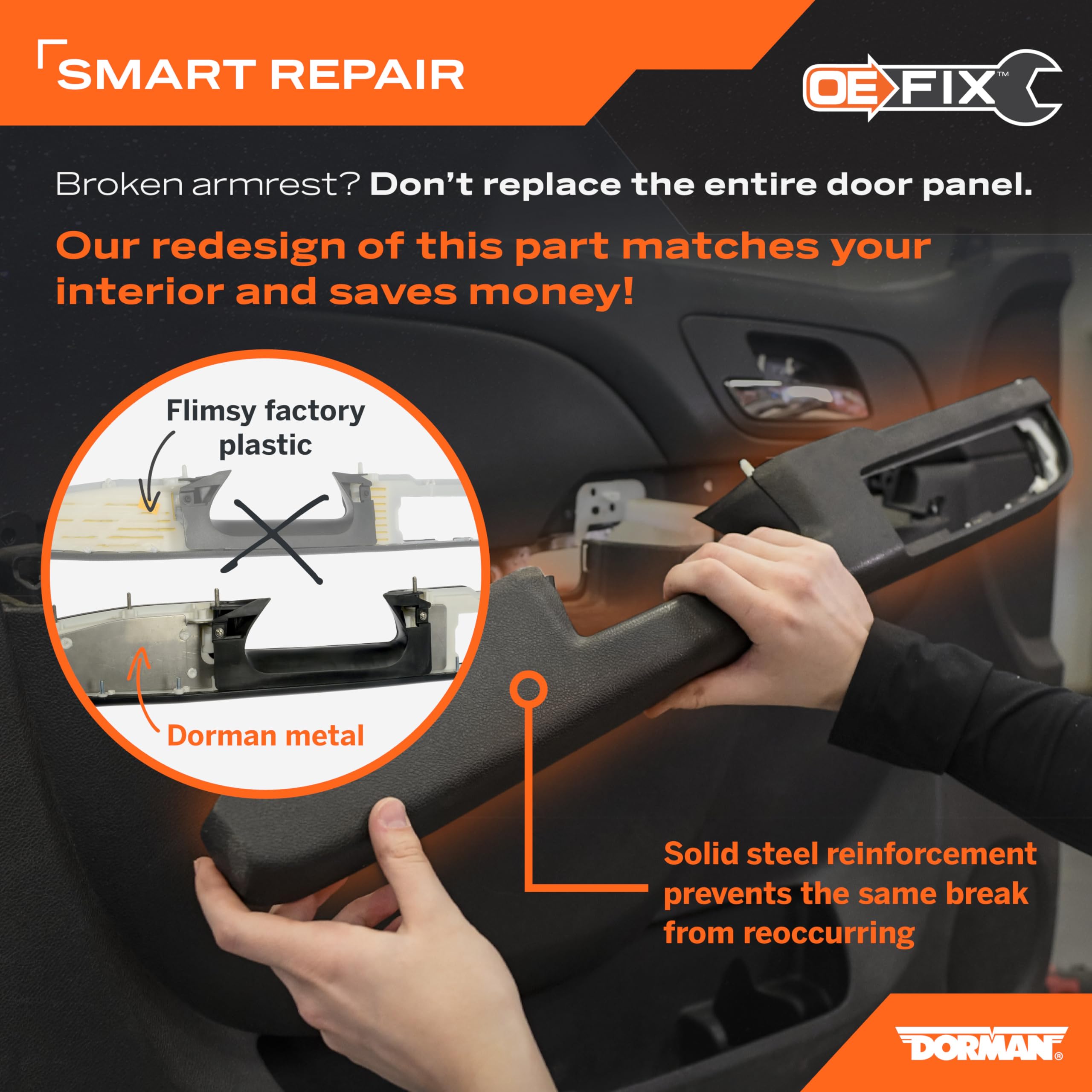 Dorman 80994 Patent Pending Front Driver Side Armrest Repair with door release handle above armrest (27 inch) Compatible with Select Chevrolet/GMC Models, Black (OE FIX) - Image 3